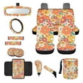 thumbnail image 1 of Renewold Hippie Flower Orange 14 PCS Car Seat Cover Full Set, Steering Wheel Seat Belt Cover Trash Can Rear View Mirror Cover Coaster Center Console Cover Gear Shift Knob Cover Set Universal Fit, 1 of 7