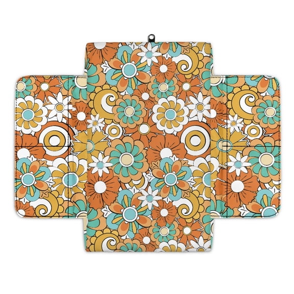 Renewold Hippie Flower Orange Auto Center Console Cover Armrest Seat Box Cover Protector with 4 Storage Bags Middle Console Pad Arm Rest Covering for Car Side Storage Box for Women Men