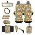 thumbnail image 1 of Renewold Hippie Flower Orange Cyan Car Seat Covers Full Set, Groovy Flower Steering Wheel Safe Belt Pads Handbrake Cover Set Coasters Garbage Container Rear View Mirror Center Console Pad, Set of 14, 1 of 7