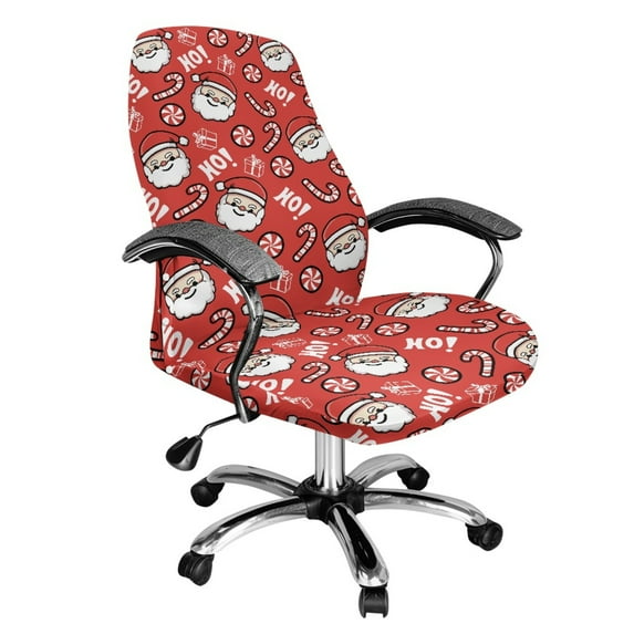 Renewold Ho Ho Ho Santa Claus Candy Red Office Chair Cover Universal Computer Chair Slipcover High Back Computer Chair Cover for Boss Rotating Chairs Washable Christmas Decor, L