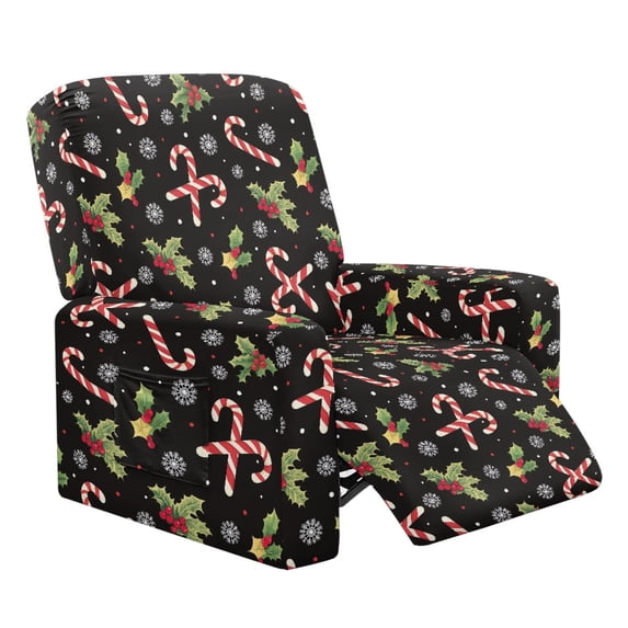 Renewold Holly Candy Canes Recliner Cover Anti-Slip Recliner Protector 4 Pieces Stretch Reclining Couch Cover Polyester Spandex Furniture Protector for Living Room Christmas Decor
