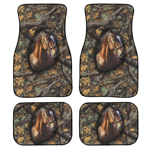 Renewold Horse Camo Hunting Forest Car Floor Mats 4 Pieces Universal Fit Anti-slip Horse Camouflage Front & Rear Car Carpet All Weather Protection for Car SUV Van Truck, All Season