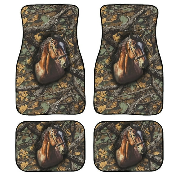 Renewold Horse Camo Hunting Forest Car Floor Mats 4 Pieces Universal Fit Anti-slip Horse Camouflage Front & Rear Car Carpet All Weather Protection for Car SUV Van Truck, All Season
