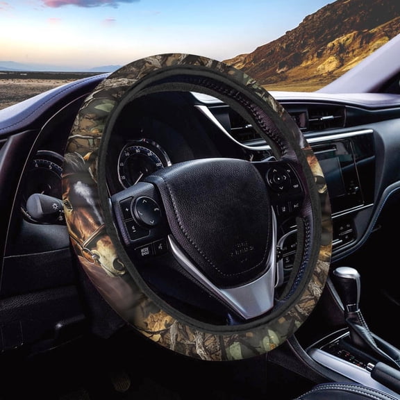 Renewold Horse Camo Hunting Forest Car Steering Wheel Cover Universal 15 Inch Anti-skid Soft Breathable Elastic Steering Wheel Protector All Weather Protection
