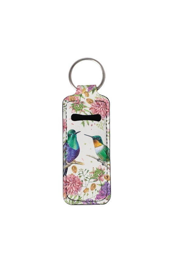 Hummingbird Flowers Chapstick Holder Keychain Portable Auto Lip Balm Holder Keychain for Outdoor Lipstick Carrier Organizer for Women