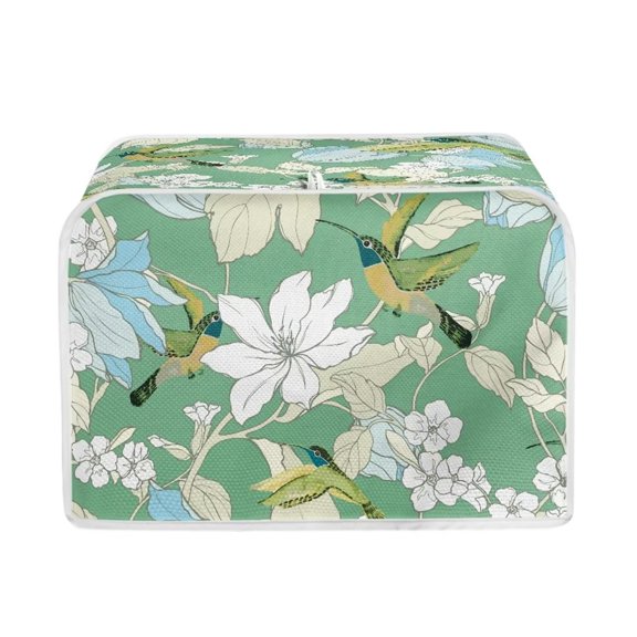 Renewold Hummingbird Toaster Cover White Flower Wide Slot Kitchen Appliance Dustproof Cover 2 Slice Bread Toaster Oven Protection Cover