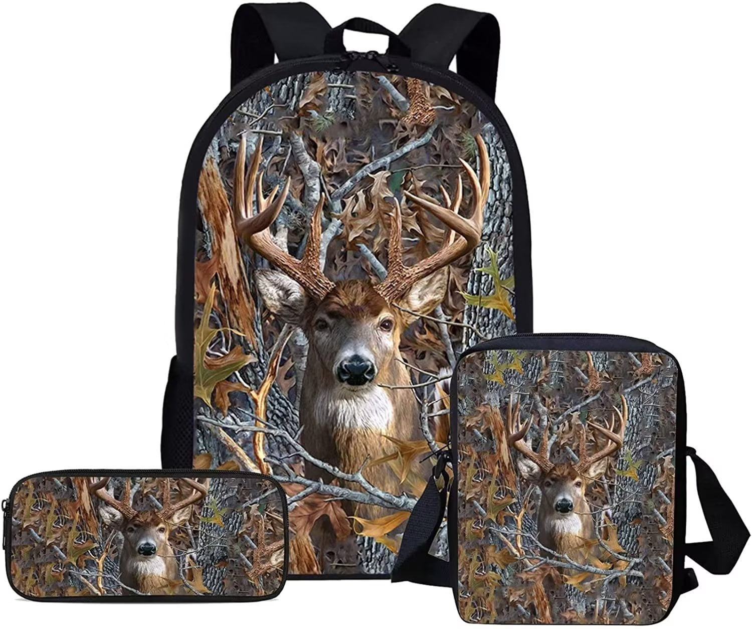 Renewold Hunting Deer Backpack Boys School Bookbag Set with Crossbody