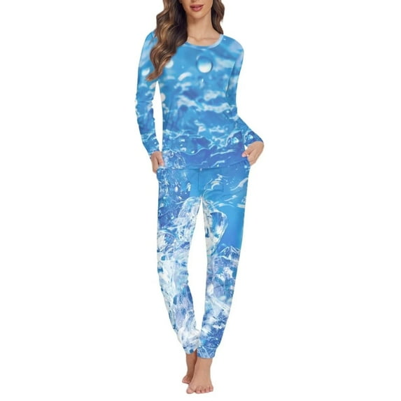 Renewold Ice Cake Women Pajama Sets Two-Piece Casual Loose Nightwear Long Sleeve Sleepwear Soft Pj Lounge Sets with Long Pants Size L