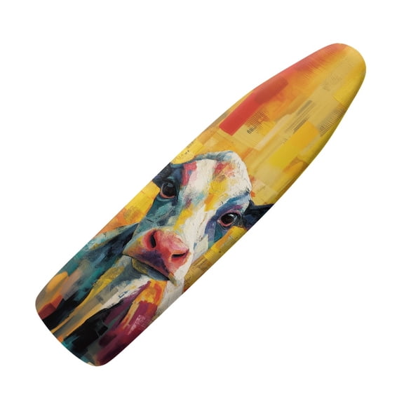 Renewold Ironing Board Cover with Adjustable Fasteners, Non-Slip Breathable Cow Pattern Iron Board Cover for Home Decoration, 55" x 16", Abstract Cow Painting