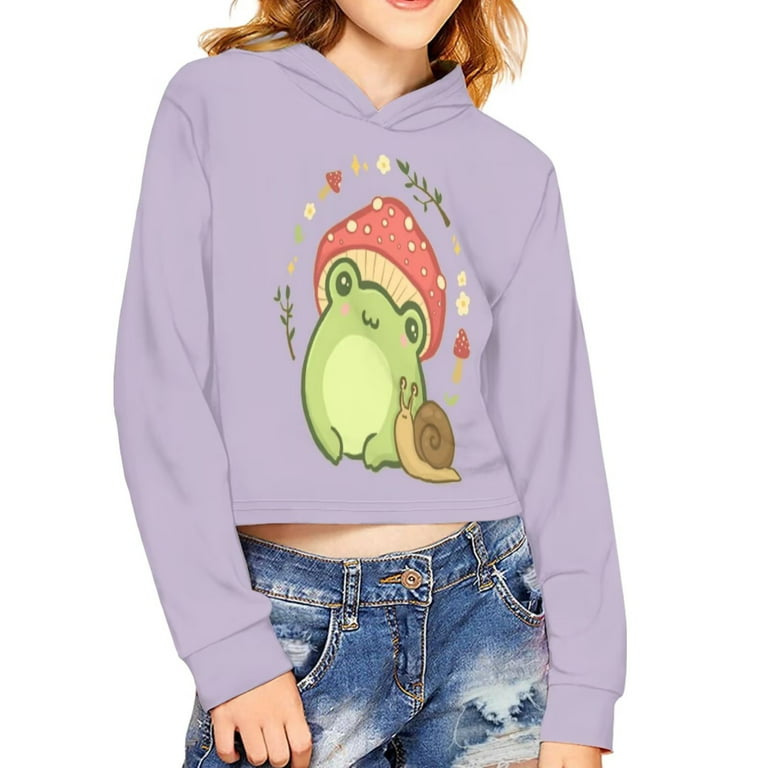Renewold Kids Crop Tops Age 9-10 Girls Cute Frog Snail Graphic Hoodie Long  Sleeve Hoodies Pullover Sweatshirts Comfortable Breathable Clothes Outdoor  Active Jacket 