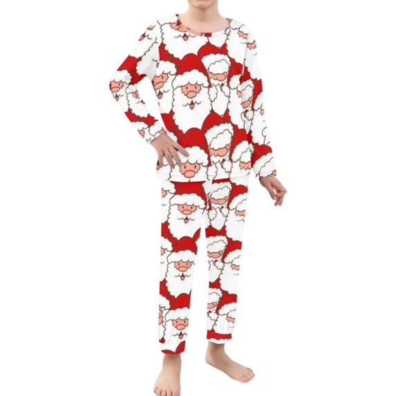 Renewold Kids Santa Claus Graphic Pjs Pajama Set of 2 Christmas Warmth Casual Home Clothes Cozy Up Long Sleeve Scoop Neck Sweatshirt Sleepwear Size 3-4