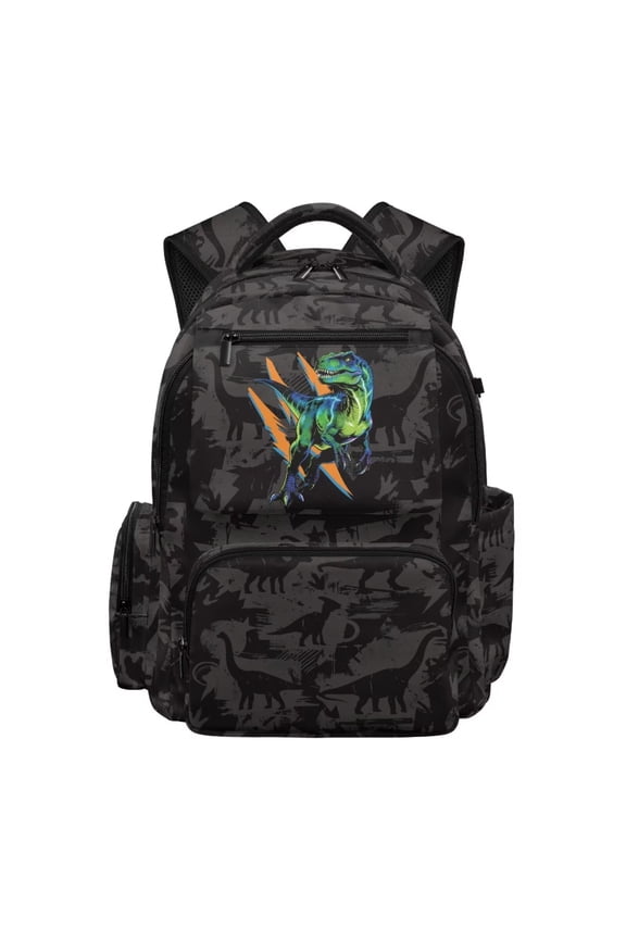 Kids Travel Backpack with Padded Shoulder Large Capacity Boys Backpack for Primary School Students 17 In Shoulder Bag Back to School Supplies, T-Rex Print Grey