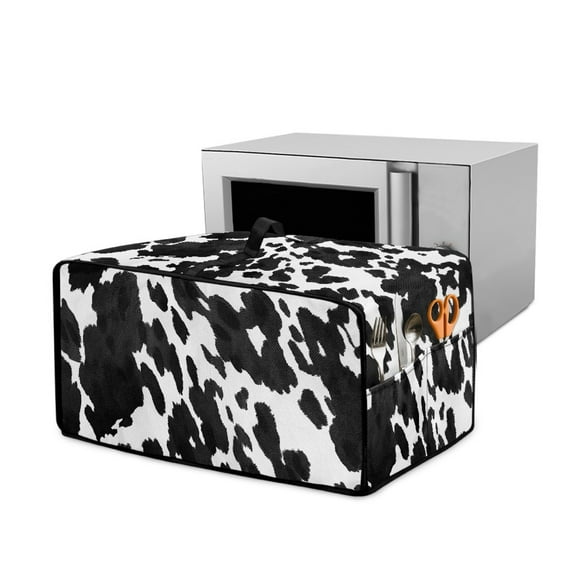 Renewold Kitchen Appliance Cover for Toaster Oven Microwave Oven Air Fryer, with Storage Pockets Dust Protection Easy Clean Kitchen Accessories, 20.5 x 16.5 x 10 Inches, Black Cow Print