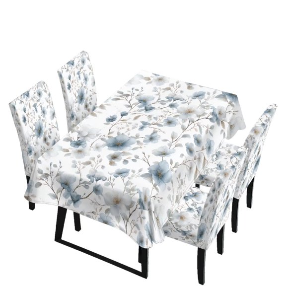 Renewold Kitchen Chair Covers 5 PCS, Dining Chair Slipcovers with Tablecloths, Dust Proof Scratch Resistant Table Cloth Washable Seat Protector for Home Restaurant Decor, Pastoral Floral Print