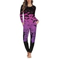 thumbnail image 1 of Renewold Ladies Pajama Set Purple Bats Athletic Clothing Sleepwear Loungewear 2 Pack Cozy Nightwear Top and Pants Halloween Pullover Sweatpants Size XS, 1 of 5