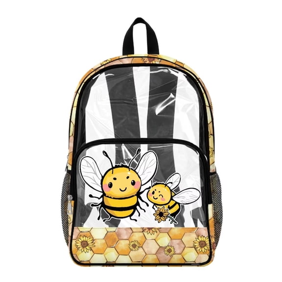 Renewold Laptop Backpack 17 Inch Adjustable Straps Clear Backpack Large Capacity PVC Bookbag for Boys Girls Kids Shoulder Bag for School Travel Work Stadium, Honeycomb Sunflower Bee Print