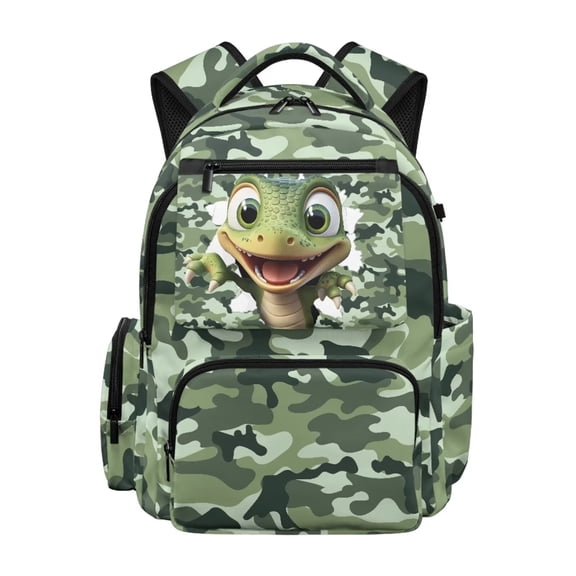 Renewold Large Backpack for Middle High School Student Boys and Girls Backpack with Multiple Pockets 17'' Back to Laptop Bag with Padded Shoulder Laptop Bag, Crocodile Camo Print Green