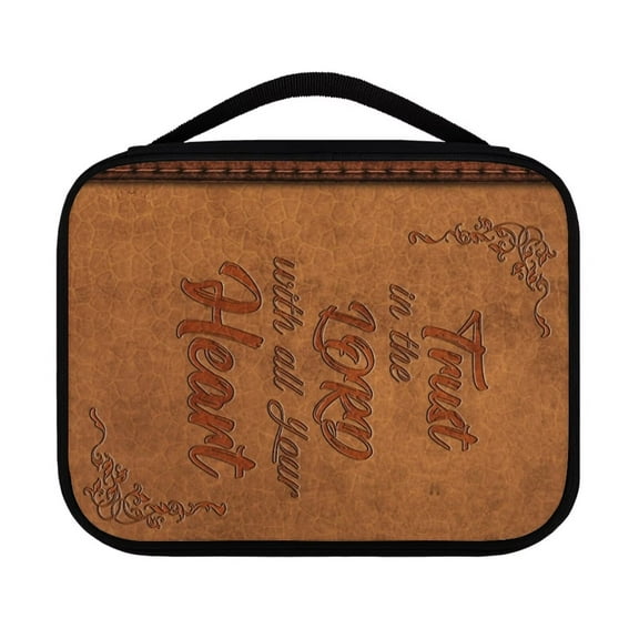 Renewold Large Capacity Bible Covers for Men with Pockets Trust in The Lord with All Your Heart Printed Bible Book Carrying Bags, Brown Scripture Case