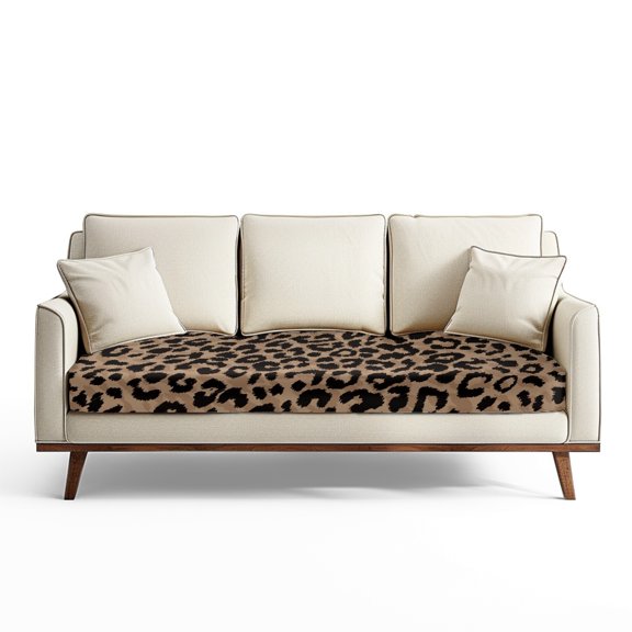 Renewold Leopard Print Brown Stretch Sofa Seat Cushion Cover Individual Couch Cover Anti-Slip Chair Slipcover Replacement with Elastic Bottom for Kids, Pets, Dogs, L
