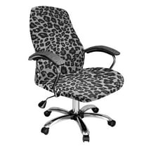 Renewold Leopard Print Gray Office Chair Cover Stretch Desk Chair Cover with Elastic Bottom Removable Office Computer Chair Protector for Home Decoration, S