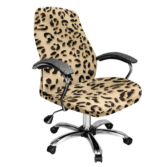 Renewold Leopard Print Khaki Office Chair Cover Comfort Desk Chair Cover Stain Resistant Computer Office Chair Protector Washable Desk Computer Chair Cover with Elastic Bottom, S