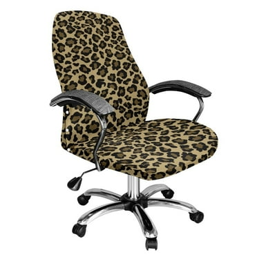 Renewold Leopard Print Khaki Office Computer Chair Cover Non-slip Decorative Boss Rotating Office Chair Cover Desk Computer Chair Cover with Elastic Bottom, L