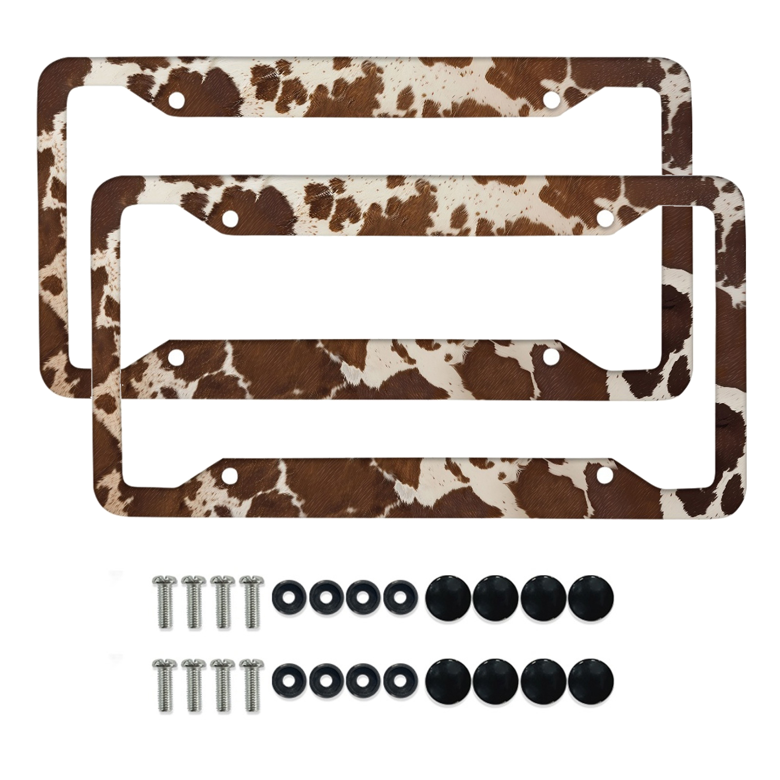 Renewold Light Brown Cow Print Car License Plate Frame Stainless Steel License Plate Holder Rust-proof License Plate Frames for Women Men, 2 Pack