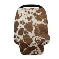 Renewold Light Brown Cow Print Stretchy Nursing Scarf Car Seat Canopy Baby Car Seat Cover, Baby Breastfeeding Stroller High Chair Shopping Cart Cover for Boys Girls