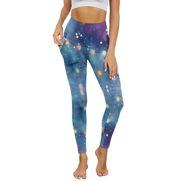 Renewold Light String Blue Pocket Yoga Pants for Women Active Yoga Pants Butt Lifting Elastic Essential Leggings Comfy Sportswear Running Tights Ankle Leggings, XS