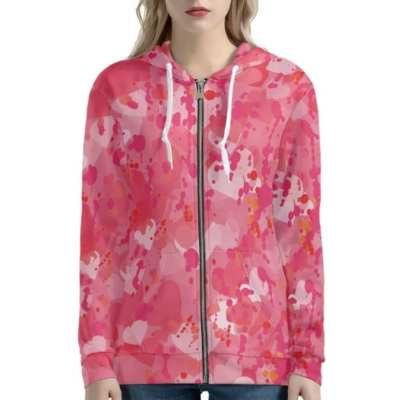 Renewold Lightweight Hoodies & Zipper Sweatshirt for Fall Spring Valentine's Day Breathable Yoga Clothing for Women Size L Pink Hearts Painting Hoody Y2K Streetwear
