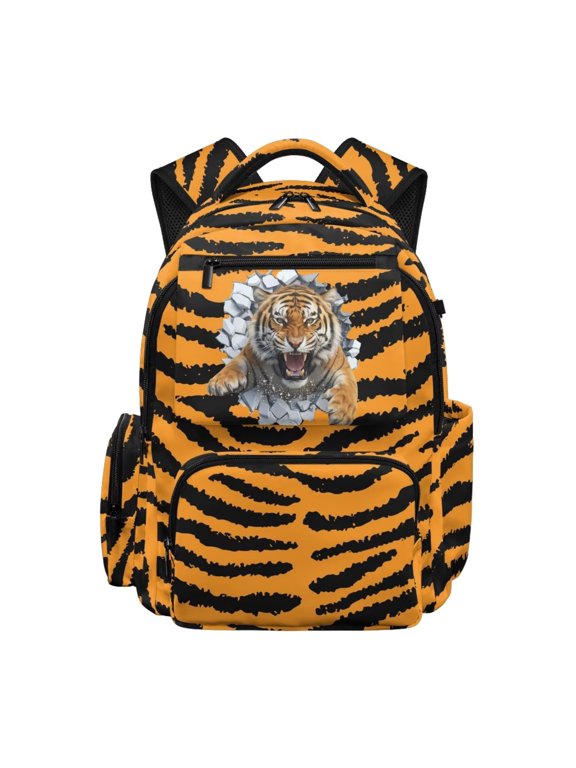 Lightweight Kids Backpack for Girls 17'' School Backpack with Multiple Pockets and Compartments Back to School Bag for Student, Breakthrough Tiger Print Orange