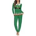 thumbnail image 1 of Renewold Lightweight Pajamas Set of 2 Women's Breathable Long Sleeve Shirt Sweatpants Christmas Elf Graphic Skin Friendly O-Neck Loungewear Green Clothing Size 4XL, 1 of 4