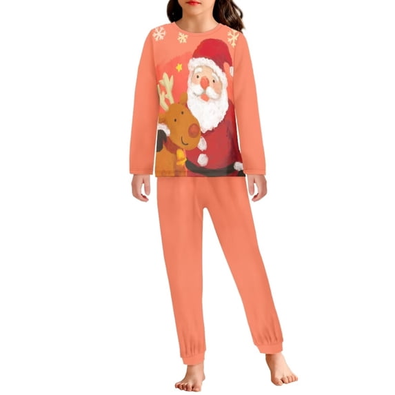 Renewold Lightweight Pj Long Pant with Big Pockets Kids 3-4 Soft Christmas Athletic Outfits for Jogger Walking Sant Reindeer Orange Fall & Winter Clothing Pajama Set of 2