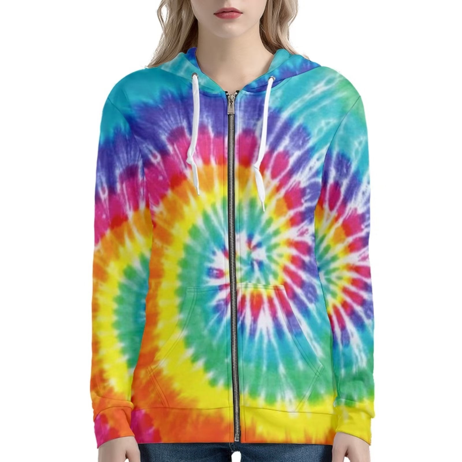 Renewold Long Zip Up Hoodies for Women Size S Psychedelic Tie Dye