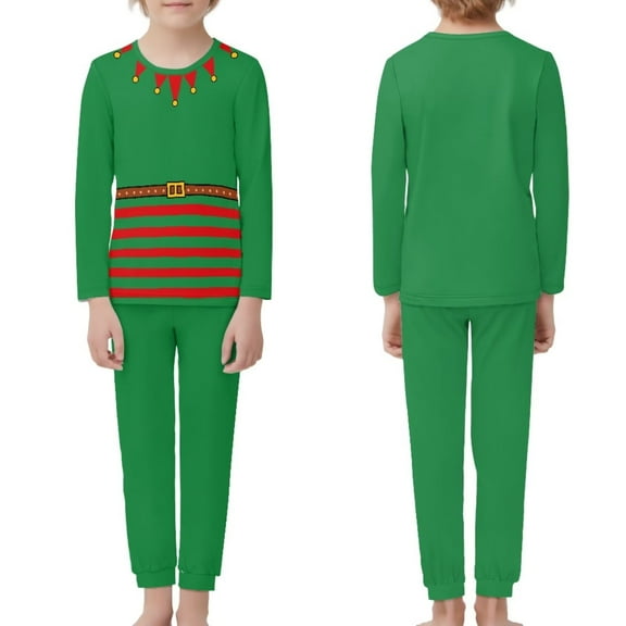 Renewold Loose Fitting Pajamas Set Teen's Outfits Long Pants with Big Pockets 2psc Christmas Elf Green Clothing Pullover Tee Shirt Comfy Scoop Neck Sleepwear Size 13-14