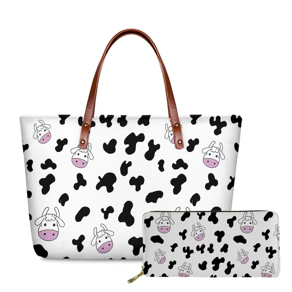 Renewold Lovely Baby Cow Print Shoulder Shoppers Bag Women Girl Tote Handbag  Long Purse PU Leather Wallet Set Gift - Walmart.com