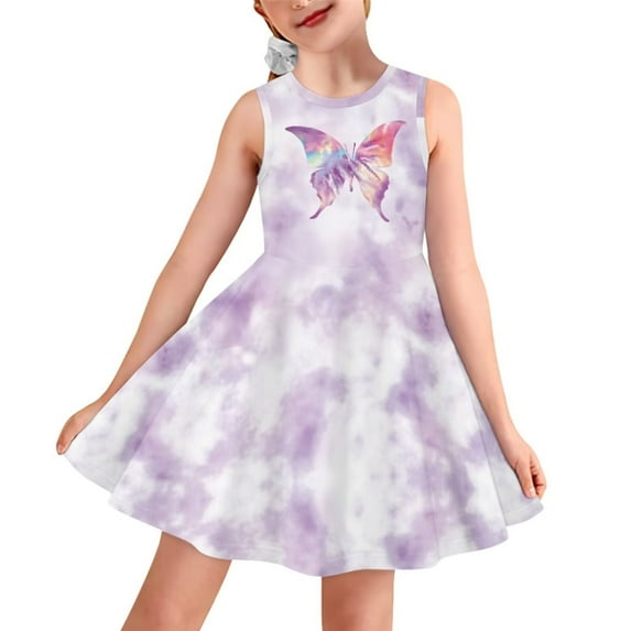 Renewold Lovely Sleeveless Princess Dress for Kids Girl 3-4T Colorful Butterfly A-Line Swing Dresses Spring Summer Outdoor Dance Skater Dress, Purple
