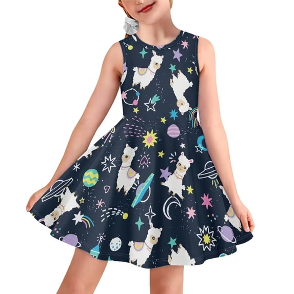 Renewold Lovely Sleeveless Summer Dress for Girls Easter Eggs Alpaca A Line Princess Dresses Outdoor Play Tour Twirly Skater Dress for Teens Kids 5-6