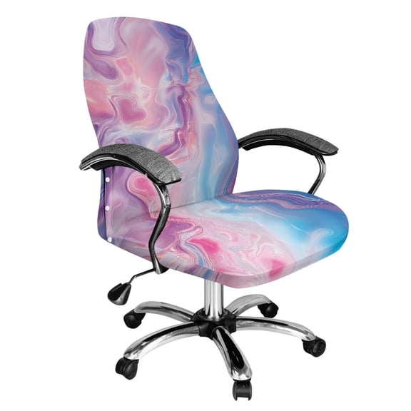 Renewold Mabrle Pink Blue Computer Office Chair Cover Spandex Rotating Chair Slipcover Dustproof Stain Resistant High Back Computer Chair Cover for Dogs Cats, L