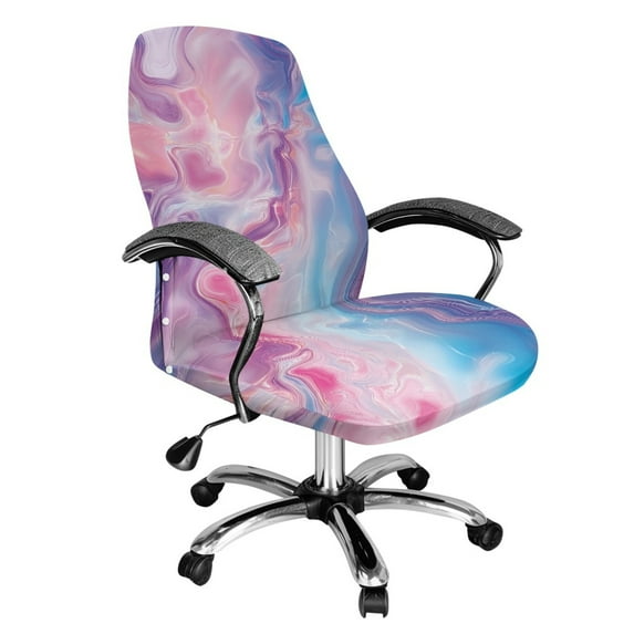 Renewold Mabrle Pink Blue Computer Office Chair Cover Spandex Rotating Chair Slipcover Dustproof Stain Resistant High Back Computer Chair Cover for Dogs Cats, L