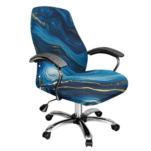 Renewold Marble Dark Blue Office Chair Cover Universal Stretch Desk Chair Cover with Elastic Bottom Removable Office Computer Chair Cover for Armrest Chairs Home Office Decor, S