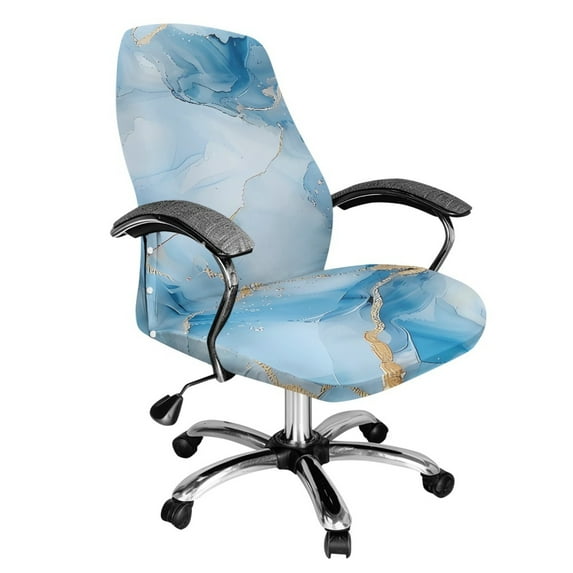 Renewold Marble Light Blue Computer Office Chair Cover Spandex Rotating Chair Slipcover Dustproof Stain Resistant High Back Computer Chair Cover for Dogs Cats, S