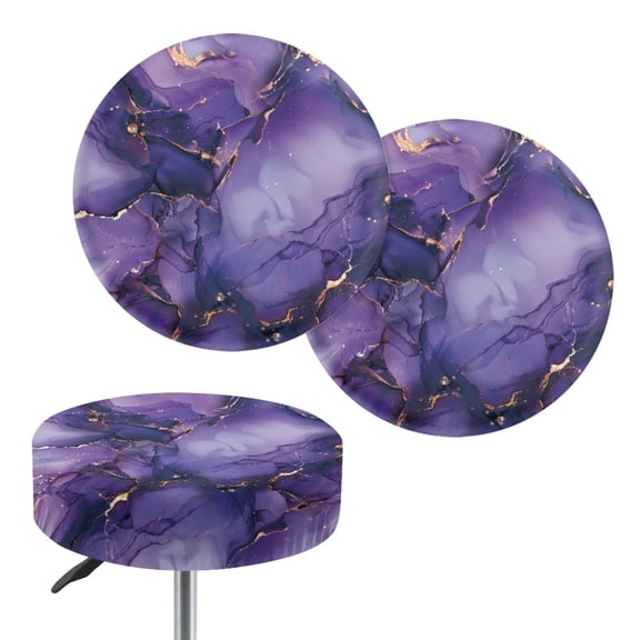 Renewold Marble Violet Gold Bar Stool Cover, Breathable Soft 13-15 Inch Round Stool Covers Stretchy Washable Stool Seat Slipcovers Vanity Stool Covers, 2 Count