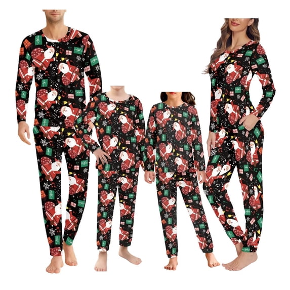 Renewold Marry Christmas Pajama Family Matching Set Long Sleeve Scoop Neck Santa Snowflake Sleepwear 2 PCS Men Casual Athletic Jogger Walking Outfits Size 2XL