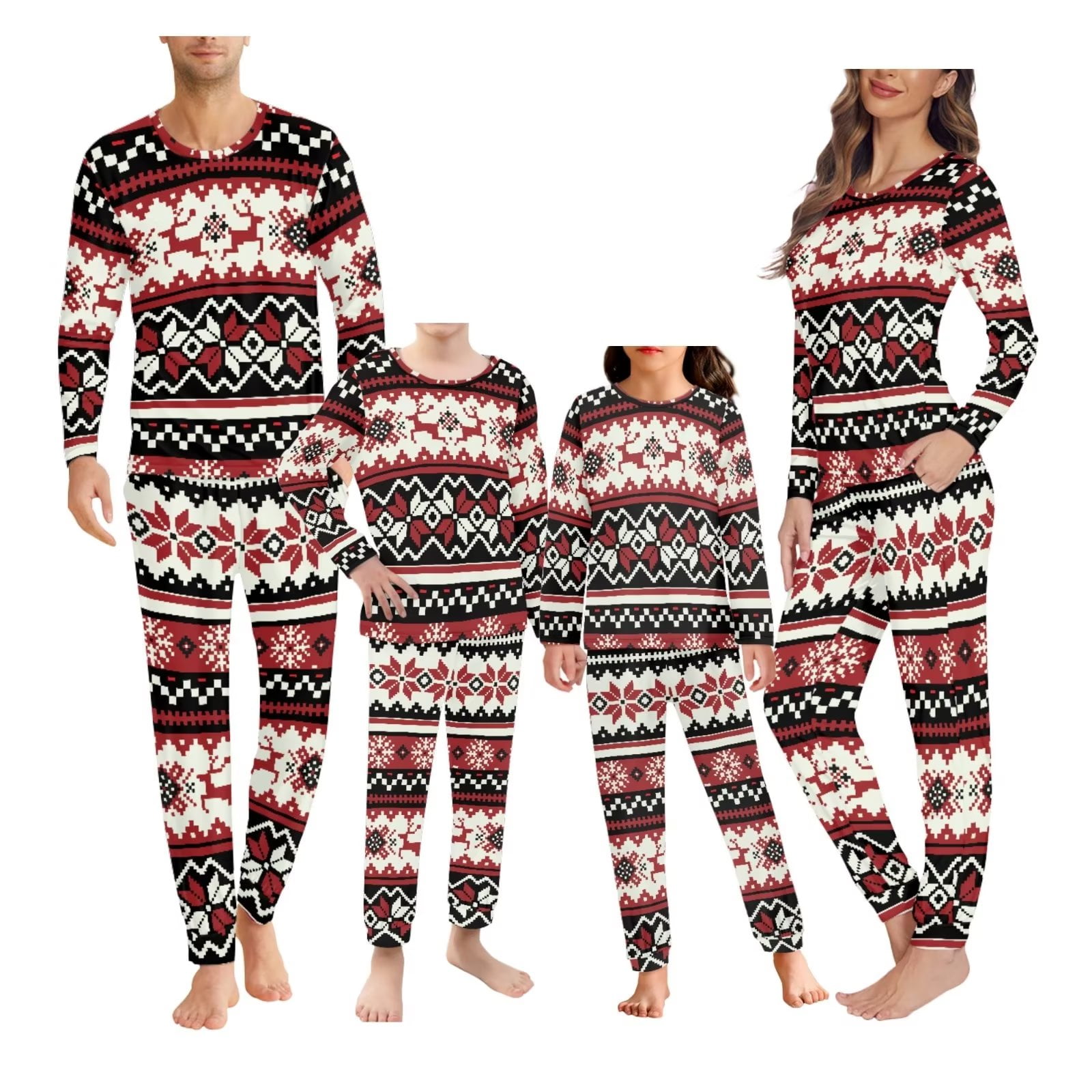 Renewold Matching Christmas Family Pajamas Aztec Southwest Snowflake Sleepwear Tops for Men Size 3XL Thermal Crew Neck Pullover Sweatshirt & Sweatpants Set of 2