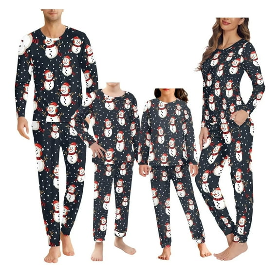 Renewold Matching Christmas Pajamas for Family Trendy Cute Snowman Scoop Neck Nightwear Pajama Set for Baby Kids 2 Pieces Skin Friendly Casual Home Sleepwear Size 7-8