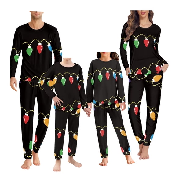 Renewold Matching Family Christmas Pajama Colorful Lights Plus Size 3XL Sleepwear Tops with Elastic Waist Pants 2 Pieces Skin Friendly Crewneck Sleep Set for Men