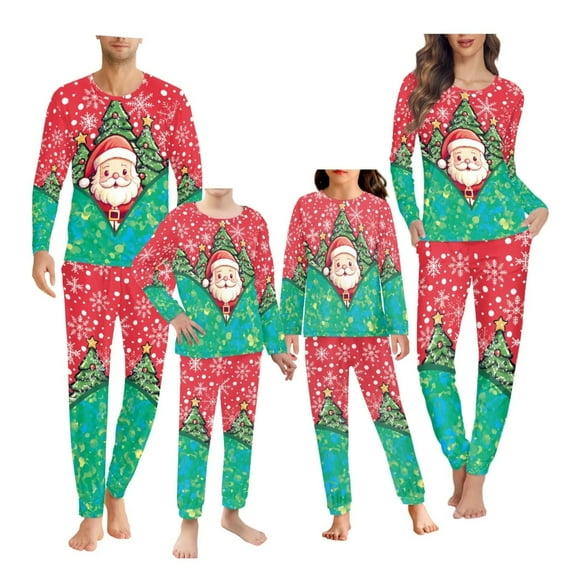 Renewold Matching Family Christmas Pajama Sets Santa Xmas Trees Mens Pjs Long Sleeve Sleepwear Holiday Lounge Set of 2 Thermal Athletic Clothing Size 5XL