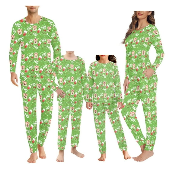 Renewold Matching Family Christmas Pajamas Set HO HO HO Wreaths Long Sleeve Festival Party Pj Sets of 2 Holiday Warm Sleepwear Loungewear for Kids Teens 13-14 Y