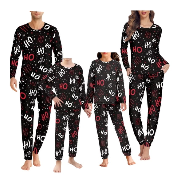 Renewold Matching Family Christmas Pajamas Sets HO-HO-HO Snowflake Nightwear Athletic Clothing Holiday PJs Top and Pants Set of 2 Loose Fitting Home Sleepwear for Women Size 4XL